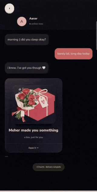 Receive: the box lands in the normal Kulfi chat and is kept